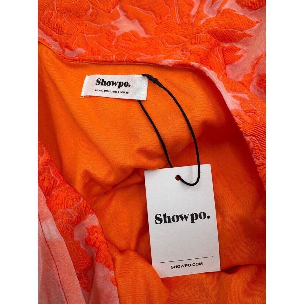Showpo Brailey One Shoulder Wrap Front Mini Dress Women US 6 Orange Jacquard - Picture 10 of 11
